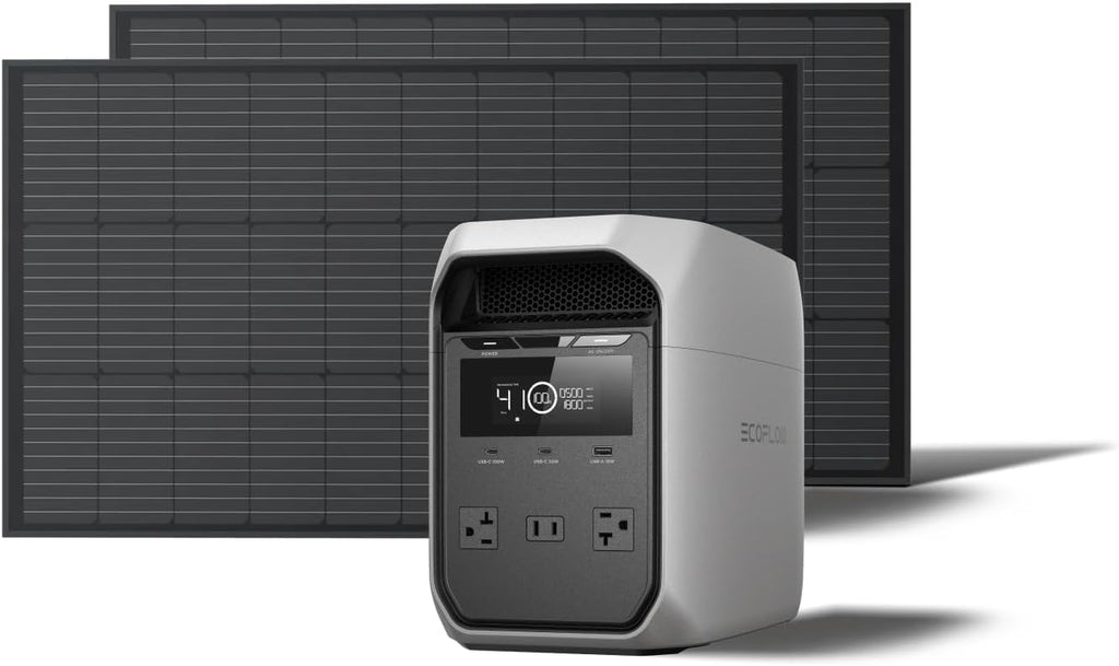 EF ECOFLOW Solar Generator DELTA 3 Classic with 2PCS 100W 12V Solar Panels, 1024Wh Lifepo4 Battery Portable Power Station, 1800W AC/100W USB-C Output (3600W Surge), 1 Hr Fast Charge for Home, Camping