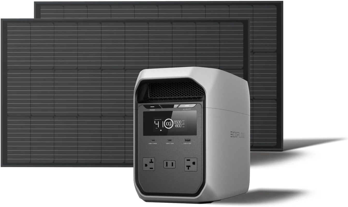 EF ECOFLOW Solar Generator DELTA 3 Classic with 2PCS 100W 12V Solar Panels, 1024Wh Lifepo4 Battery Portable Power Station, 1800W AC/100W USB-C Output (3600W Surge), 1 Hr Fast Charge for Home, Camping