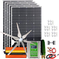1000W Solar Wind Hybrid Kit 12V Battery Charger: 5Pcs 120W Monocrystalline Solar Panel,400W Wind Turbine Generator,Hybrid MPPT Charge Controller & 1000W Inverter & Brackets