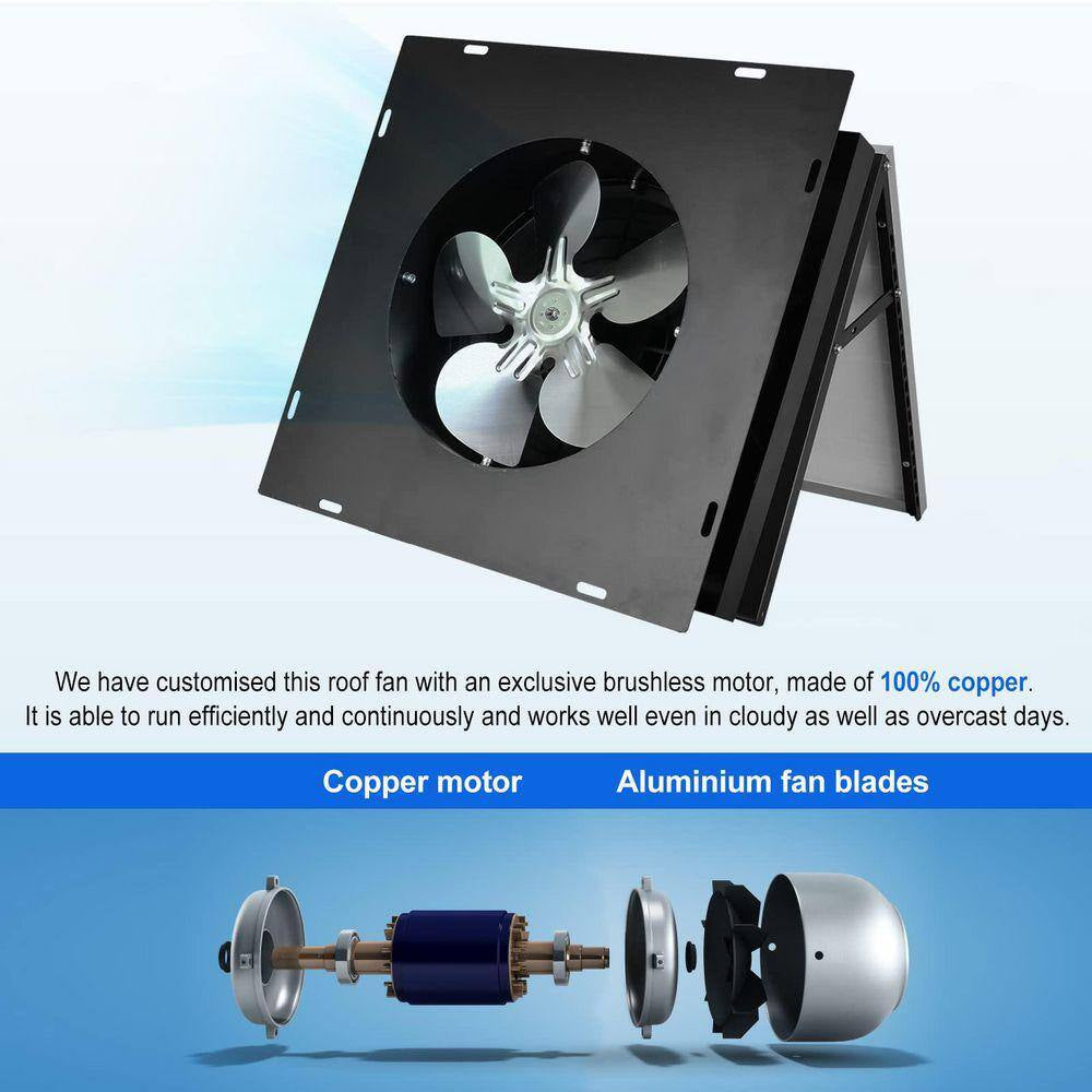 32 Watt Solar Attic Fan with 2500 CFM, Aluminum Shell, Brushless Motor, Hail and Weather Resistance Electric Powered